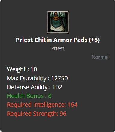 Priest Chitin Armor Pads +5
