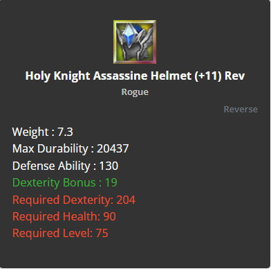 Holy Knight Assassin Helmet +11 (Reverse)
