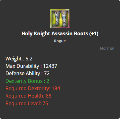 Holy Knight Assassin Boots +1